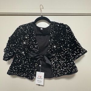 Black Sequin Jacket with Bow